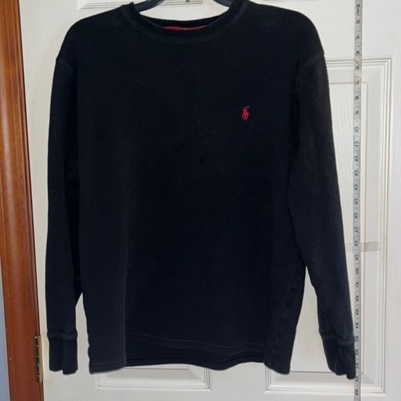 Polo Ralph Lauren-waffle knit crew long sleeve, black with red. Size large. - Picture 1 of 5